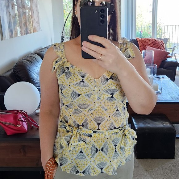 Vintage Cacharel cinched waist/empire waist fitted bows silk blouse/shirt Sz S - Picture 3 of 9